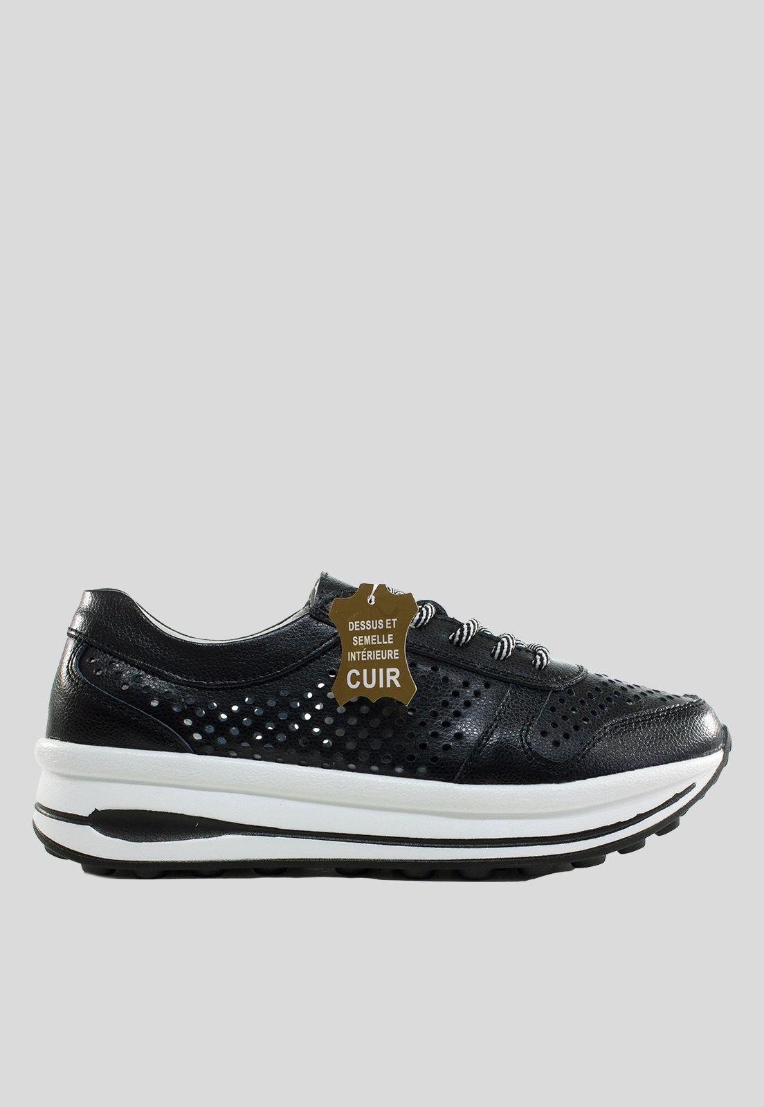 Zapatilla Cuero Perforado Chico Negro-1