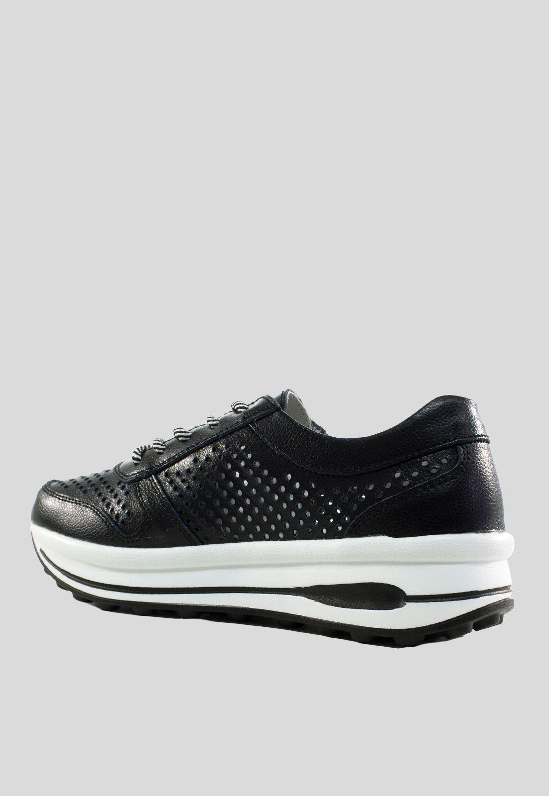 Zapatilla Cuero Perforado Chico Negro-2
