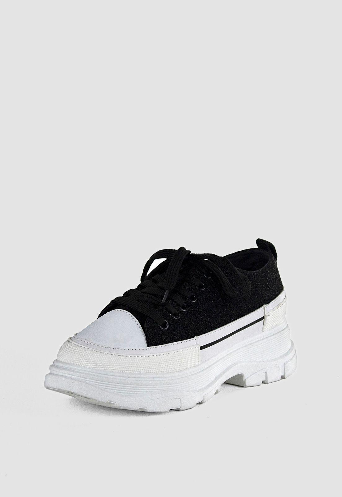 Zapatilla Con Plataforma Y Brillo Negro-1