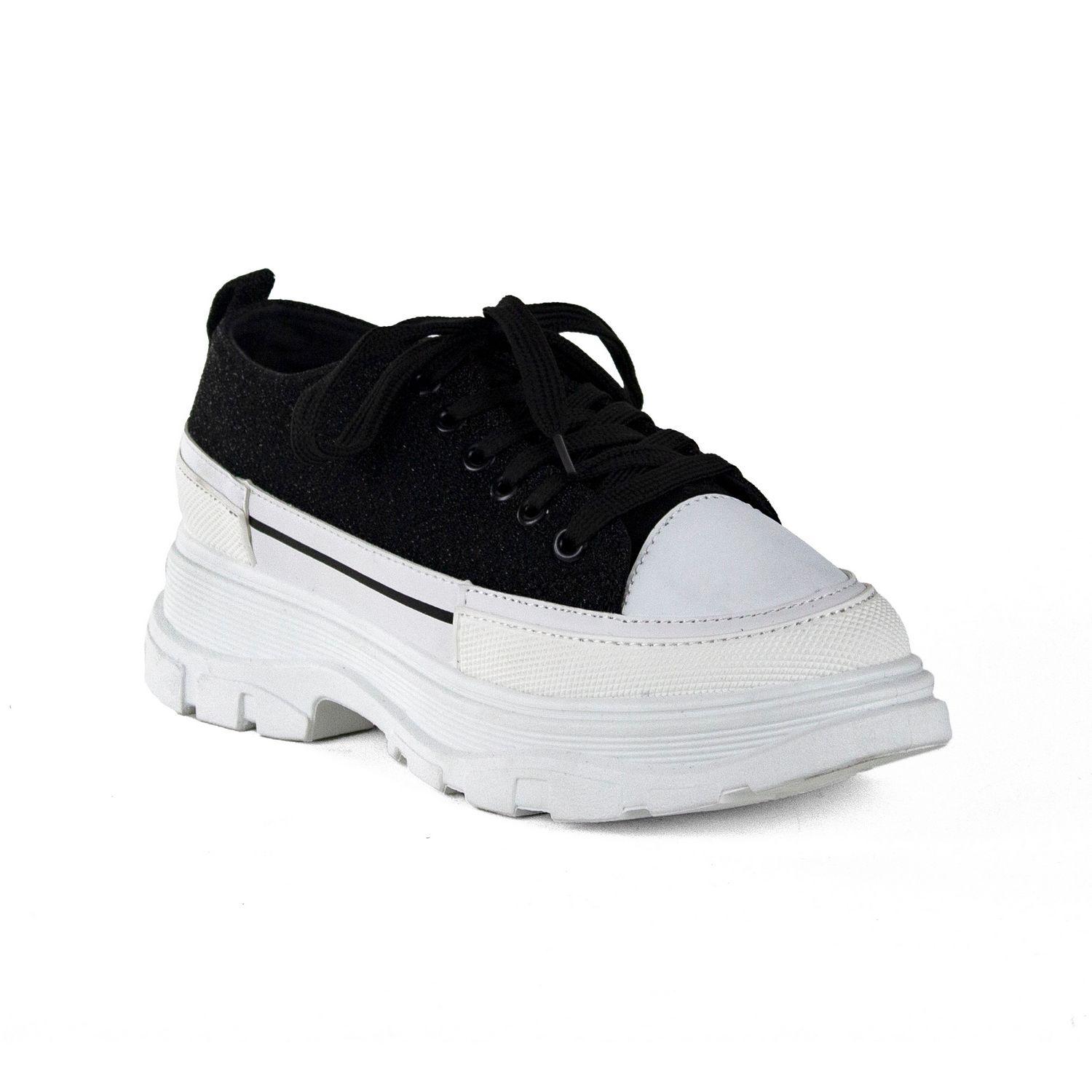 Zapatilla Con Plataforma Y Brillo Negro-1