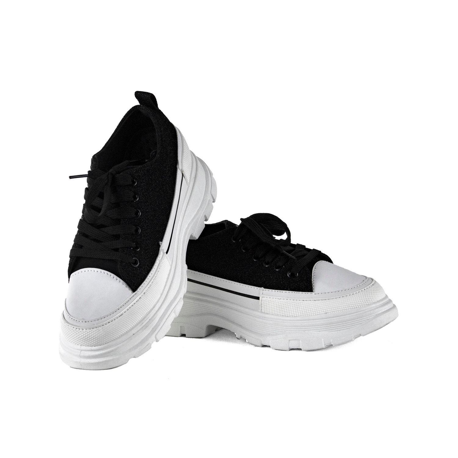 Zapatilla Con Plataforma Y Brillo Negro-3