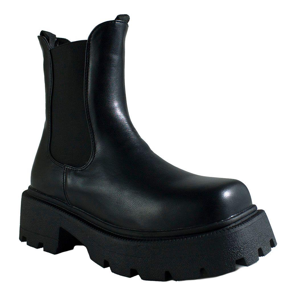 Botin Taco Cuadrado Liso Negro-0