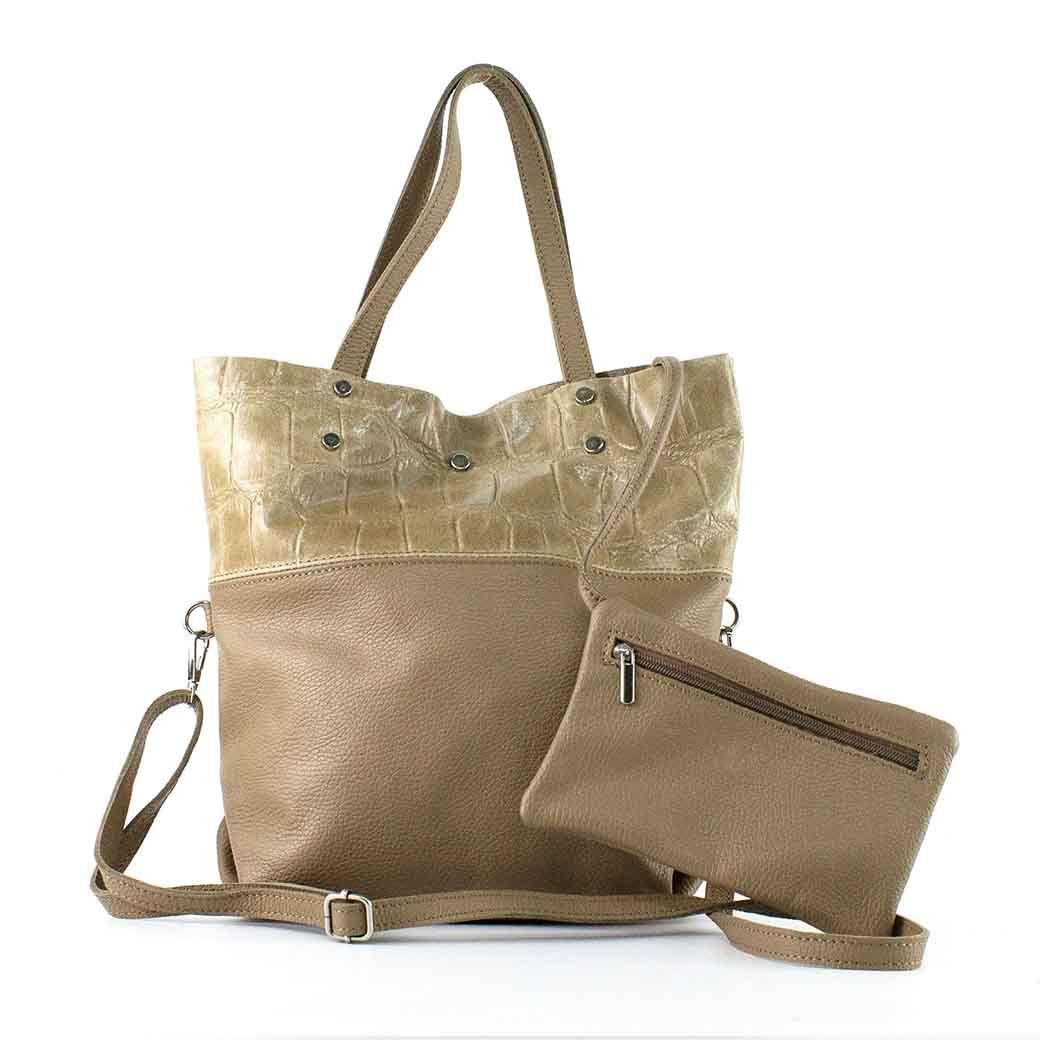 Cartera de Cuero Coco Broche 743 Mujer Taupe Mailea-3