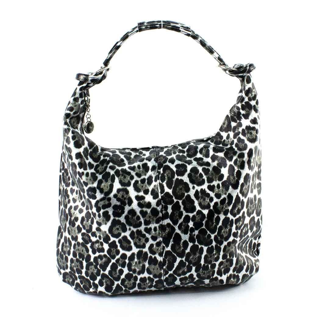 Cartera de Cuero Brillo 761 Mujer Leopardo Plateado Mailea-0
