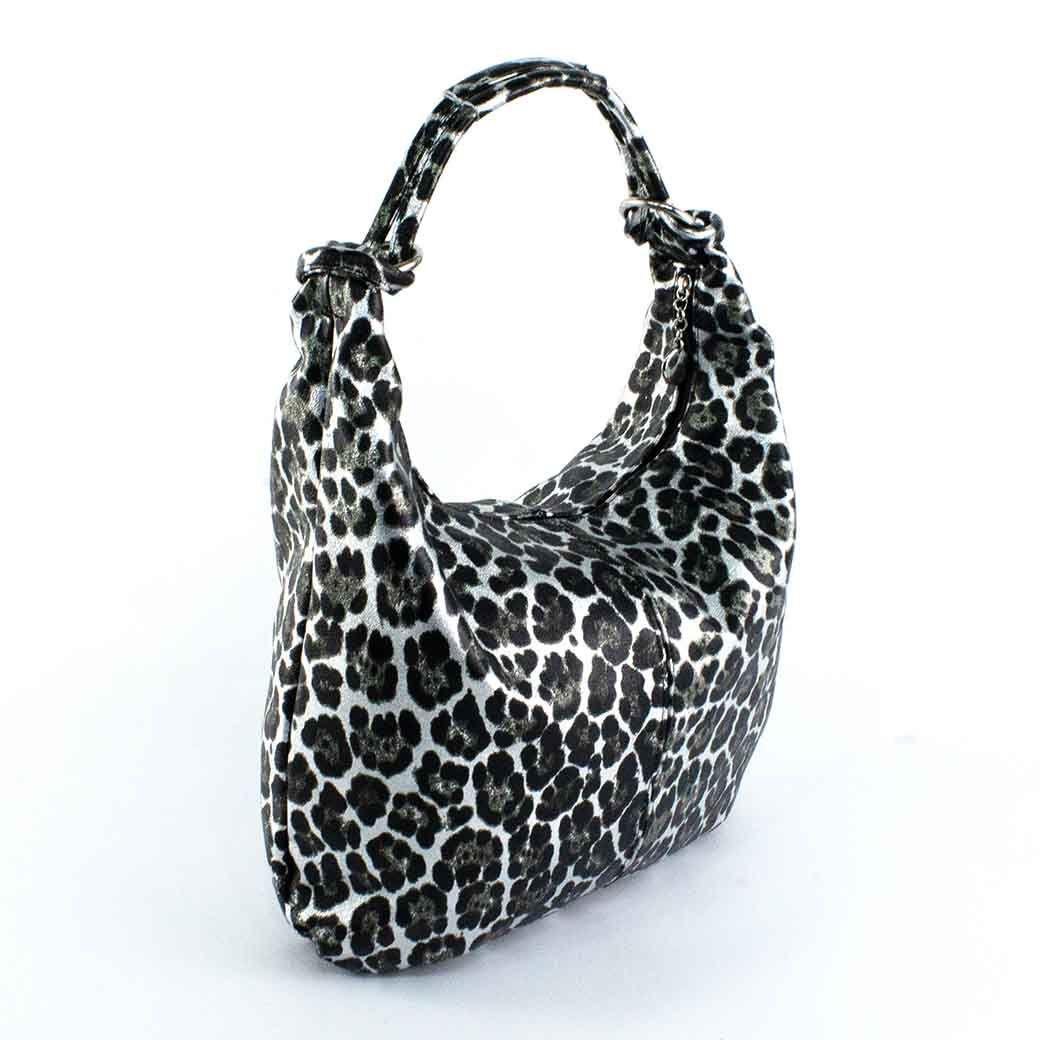 Cartera de Cuero Brillo 761 Mujer Leopardo Plateado Mailea-1