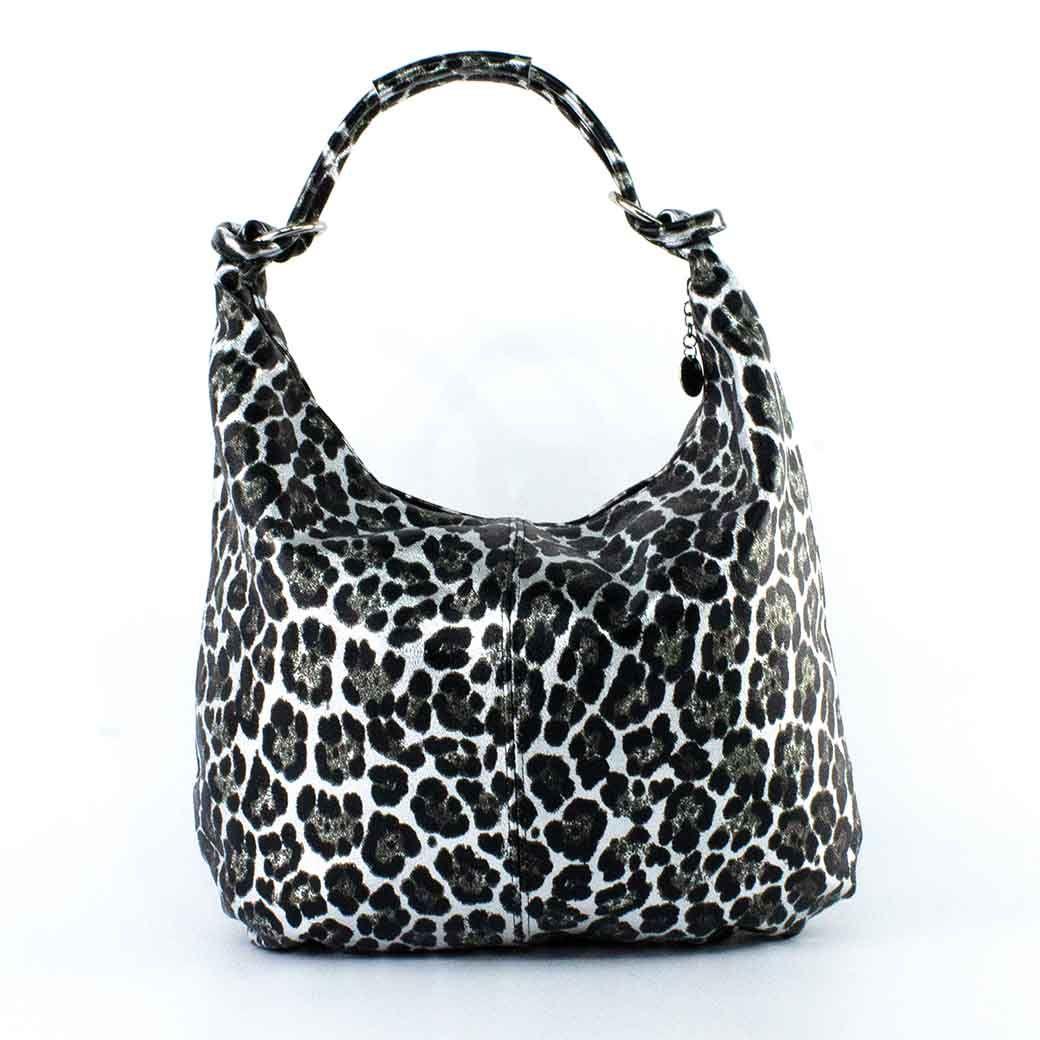Cartera de Cuero Brillo 761 Mujer Leopardo Plateado Mailea-2