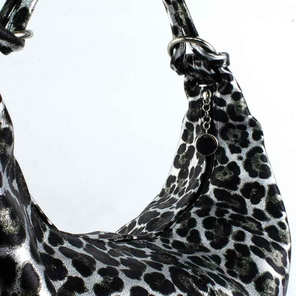 Cartera de Cuero Brillo 761 Mujer Leopardo Plateado Mailea-3