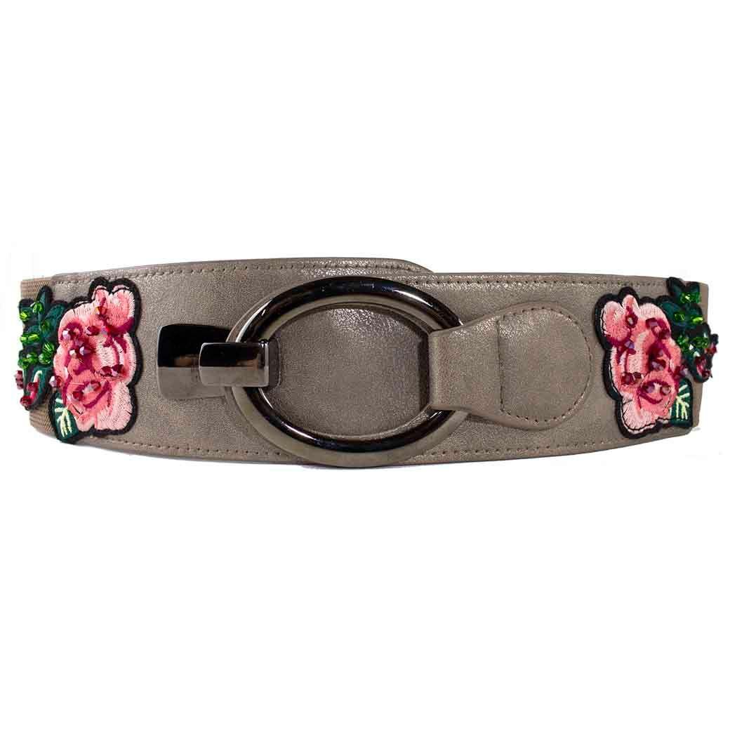 Cinturon Elastico Rosas Taupe-0
