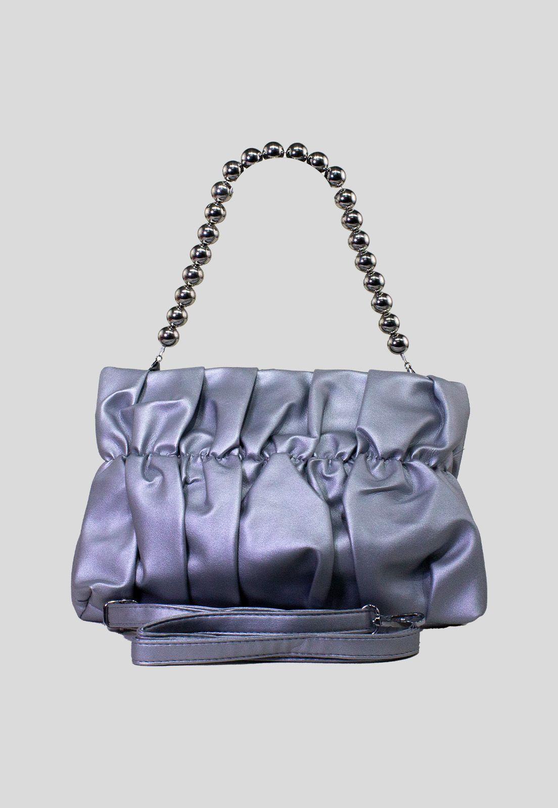 Cartera acolchada c/manilla Plata-1