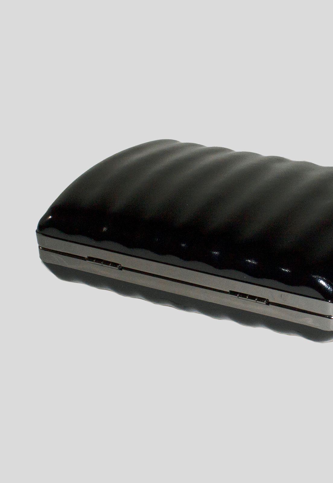 Cartera de noche mediana rigida acanalada Negro-4