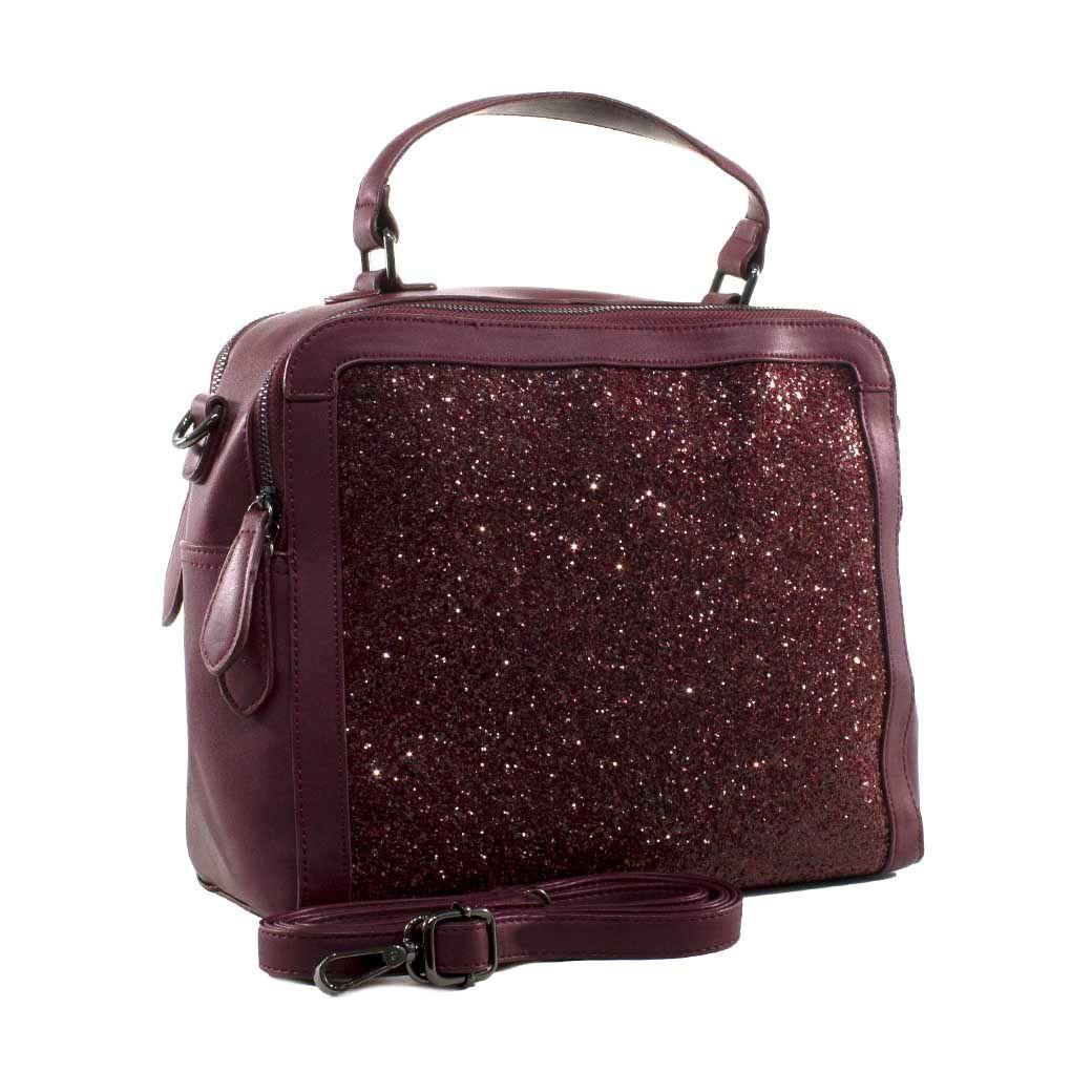 Cartera Grande Rigida Metal Burdeo-1