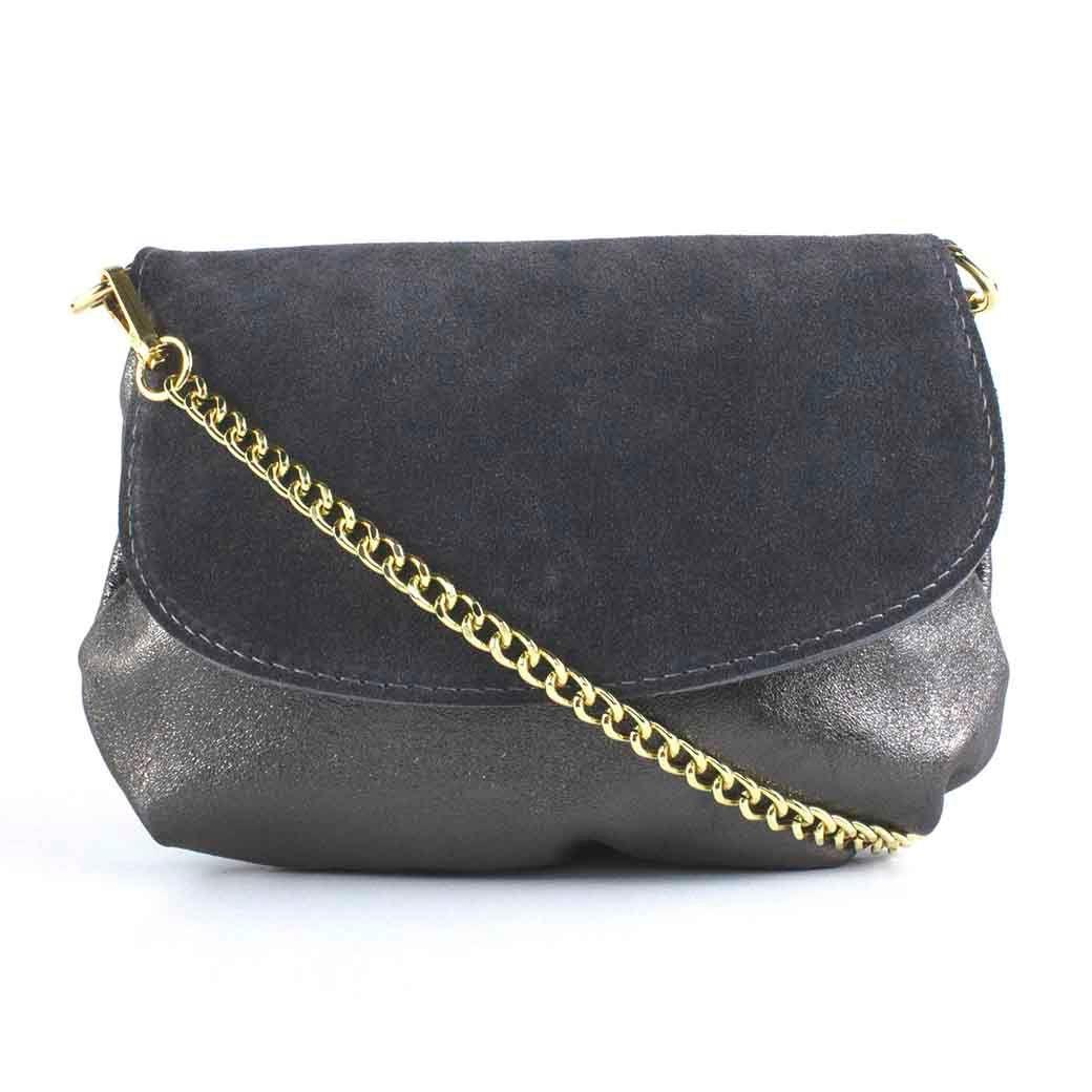 Bandolera de Cuero Reno 762 Metalizado Mujer Asfalto Mailea-0