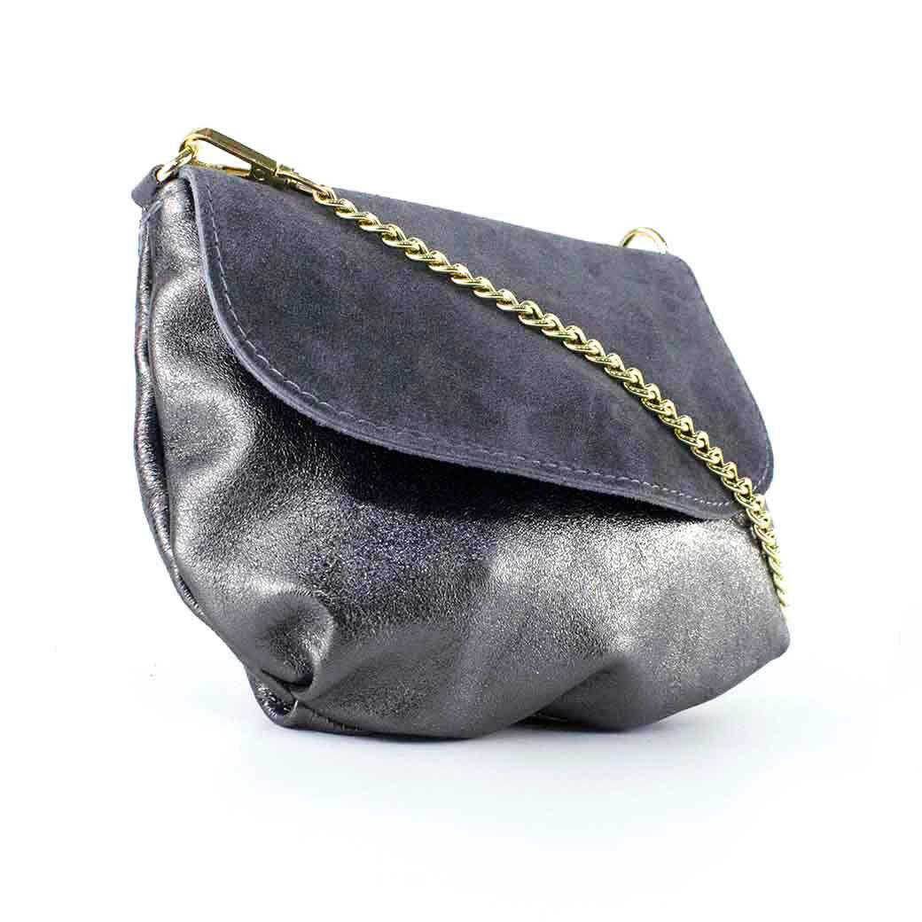 Bandolera de Cuero Reno 762 Metalizado Mujer Asfalto Mailea-1