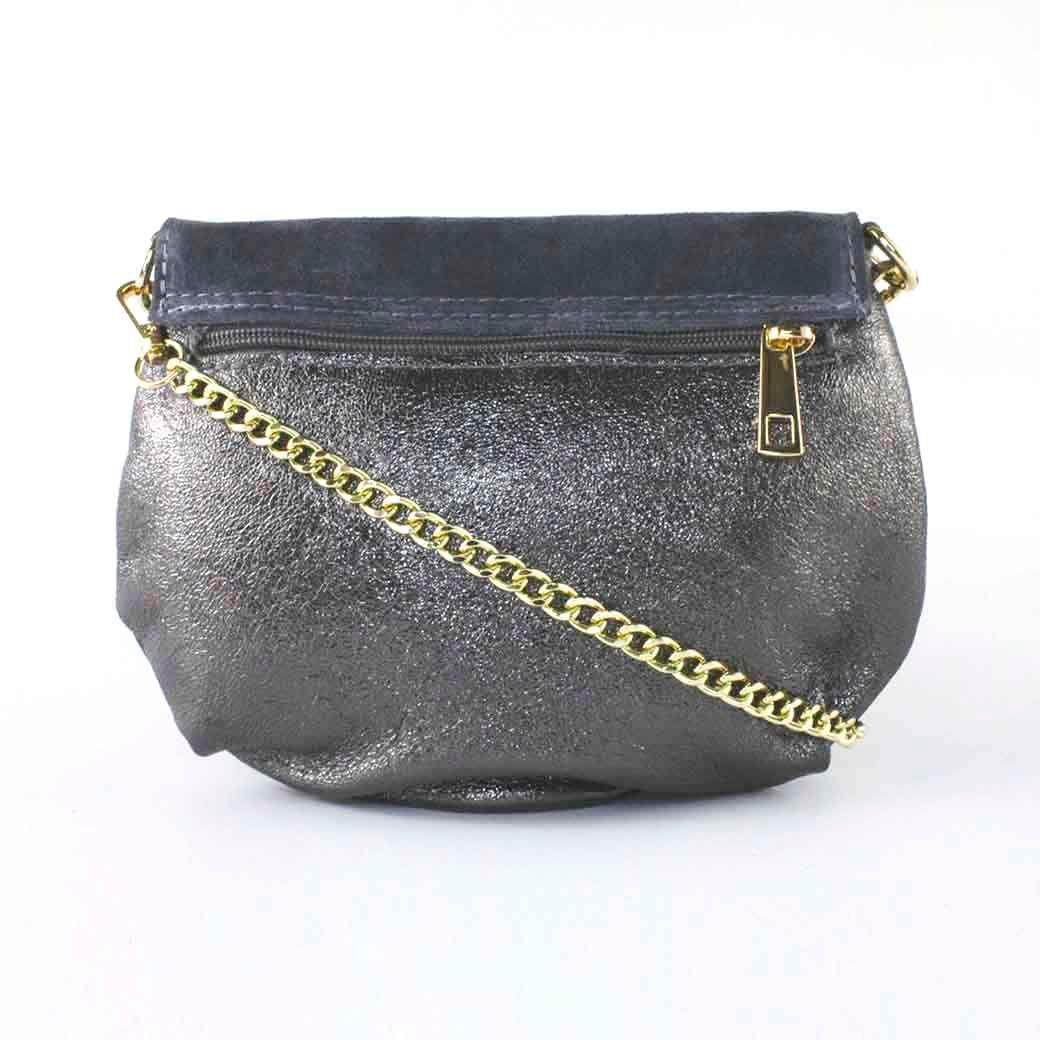 Bandolera de Cuero Reno 762 Metalizado Mujer Asfalto Mailea-2