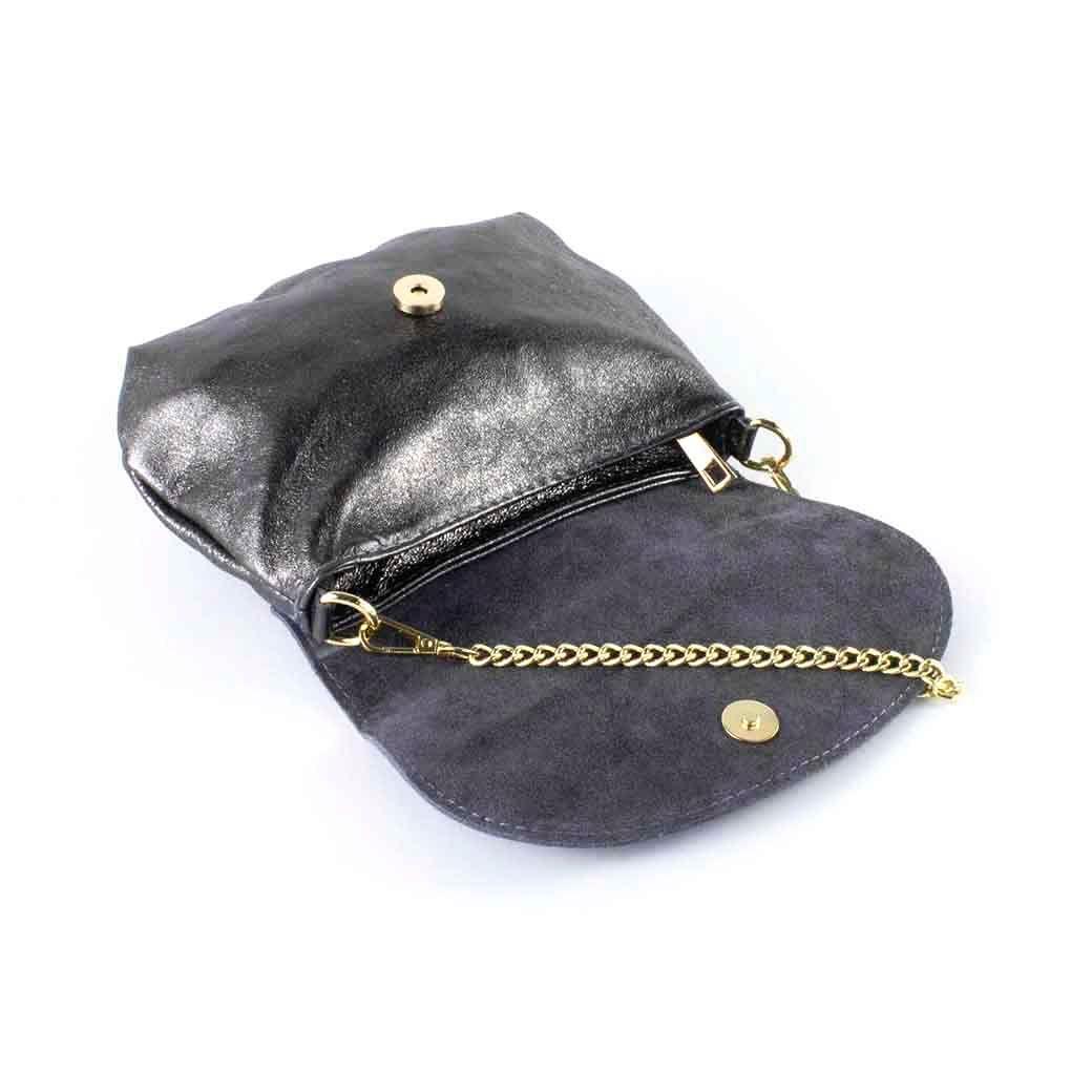 Bandolera de Cuero Reno 762 Metalizado Mujer Asfalto Mailea-3