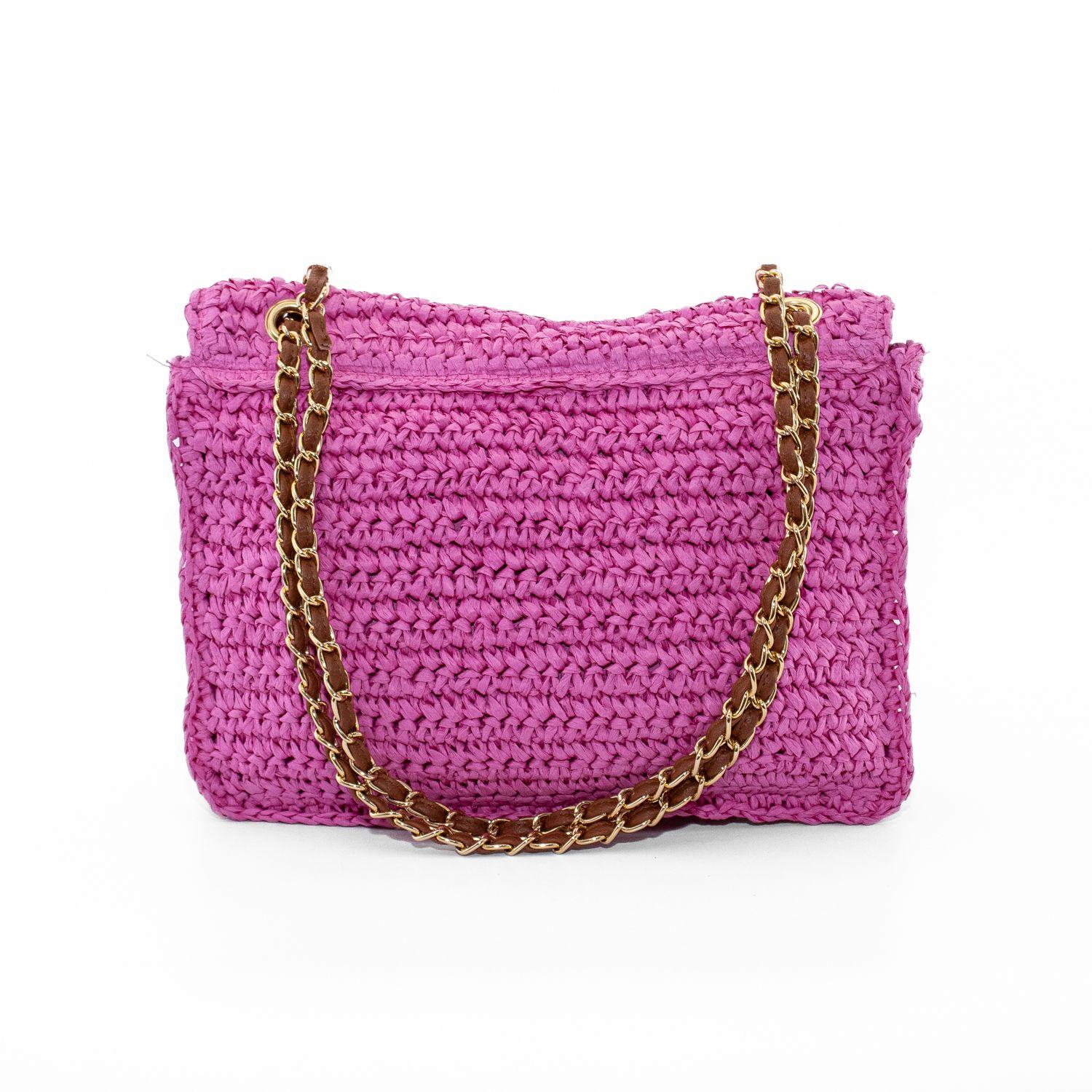 Cartera Tejida con Broche Frontal Fuscia-2