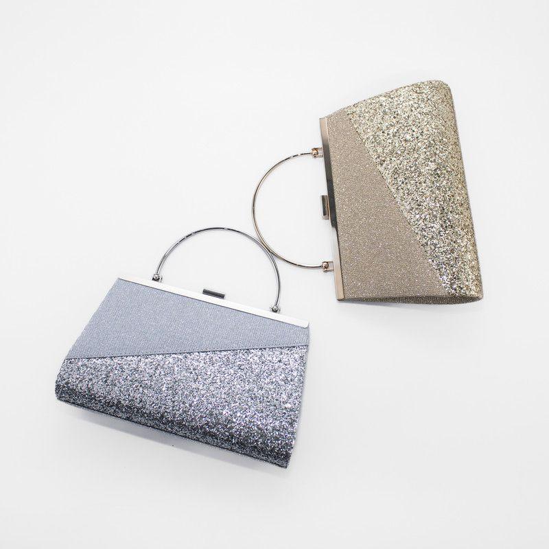 Cartera De Noche Bimaterial Tela Brillante Mailea-3