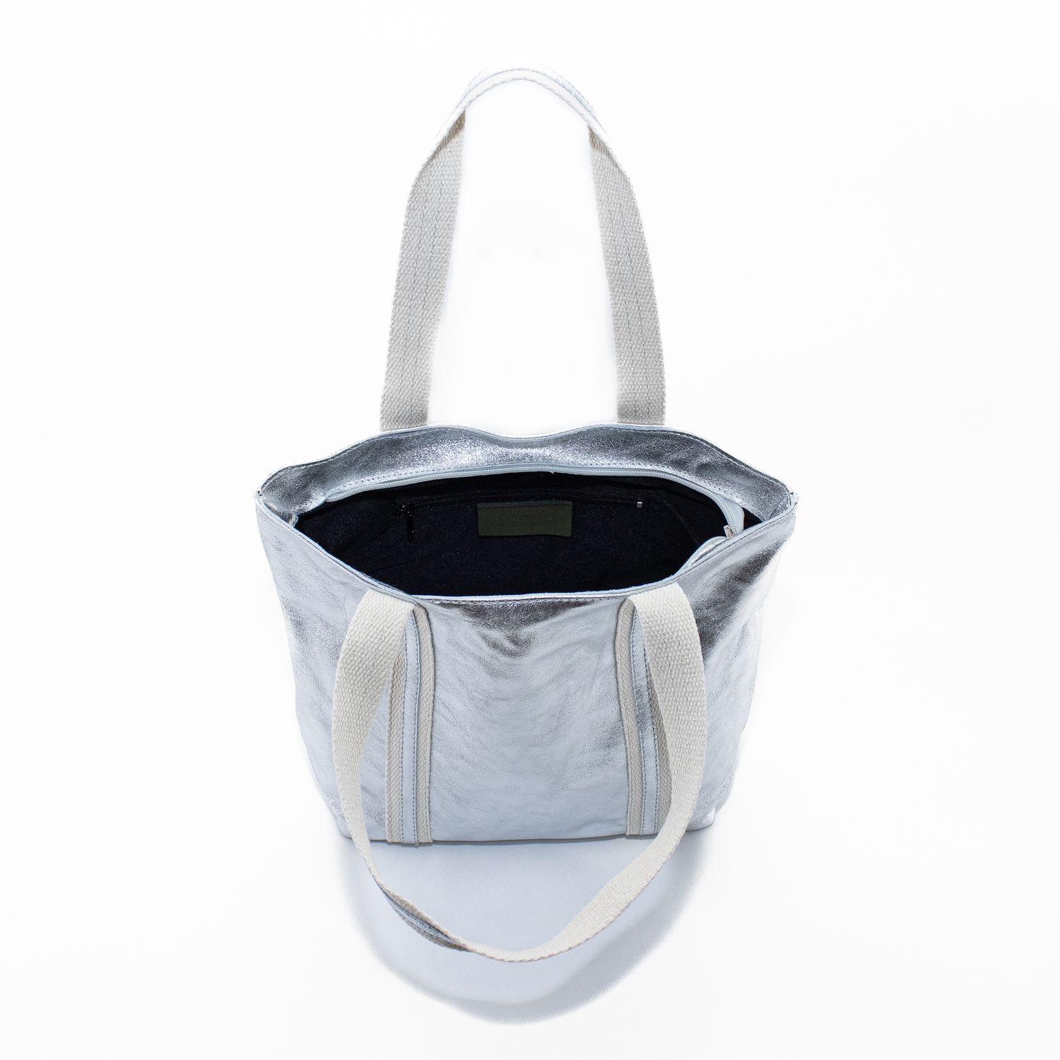 Cartera Cuero con Manilla Lona Plata-2