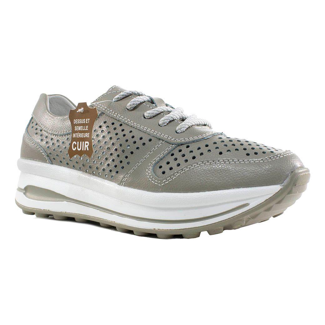 Zapatilla Cuero Perforado Chico Gris-0
