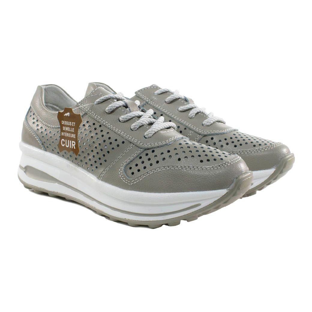 Zapatilla Cuero Perforado Chico Gris-3