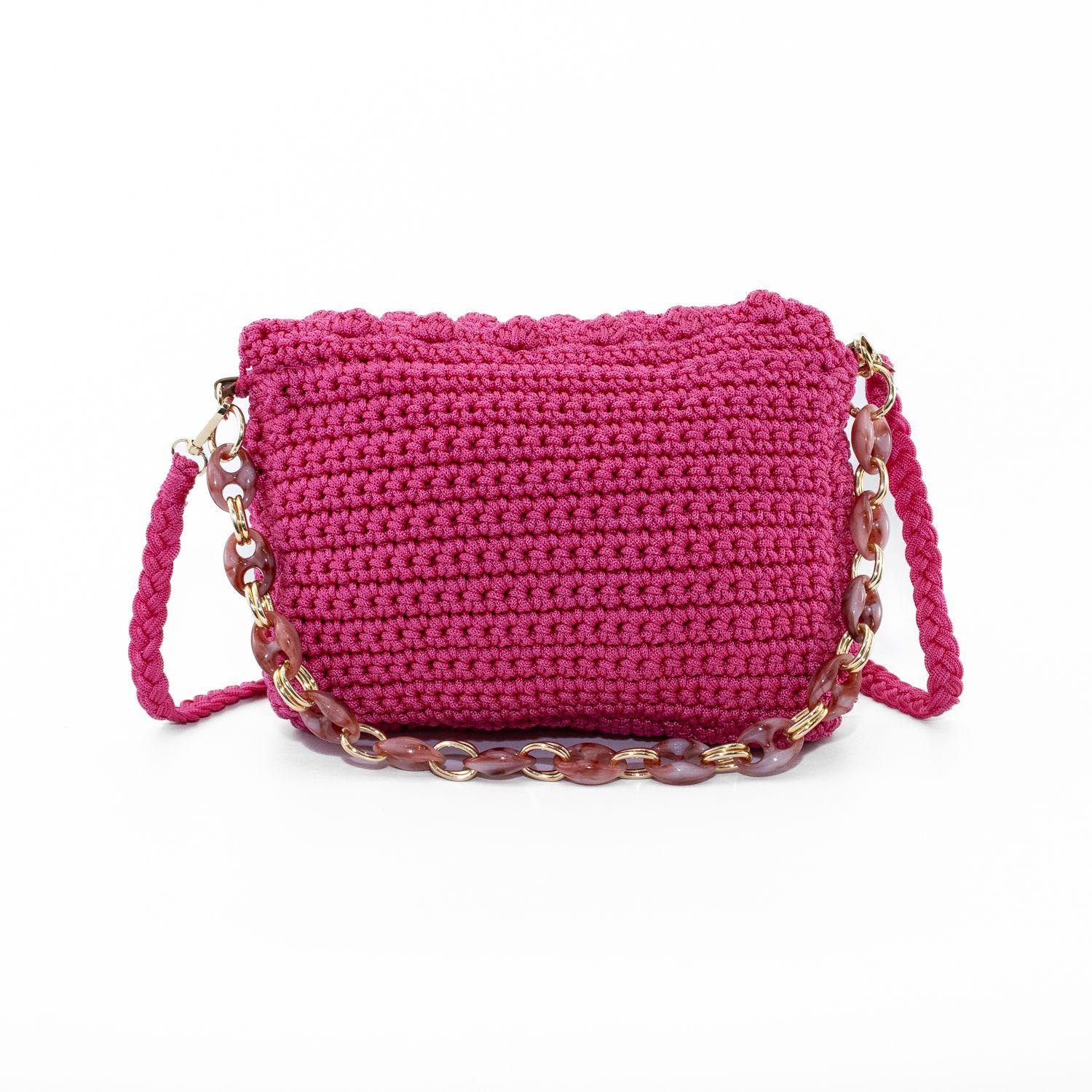 Cartera Tejida con Cadena Fuscia-2