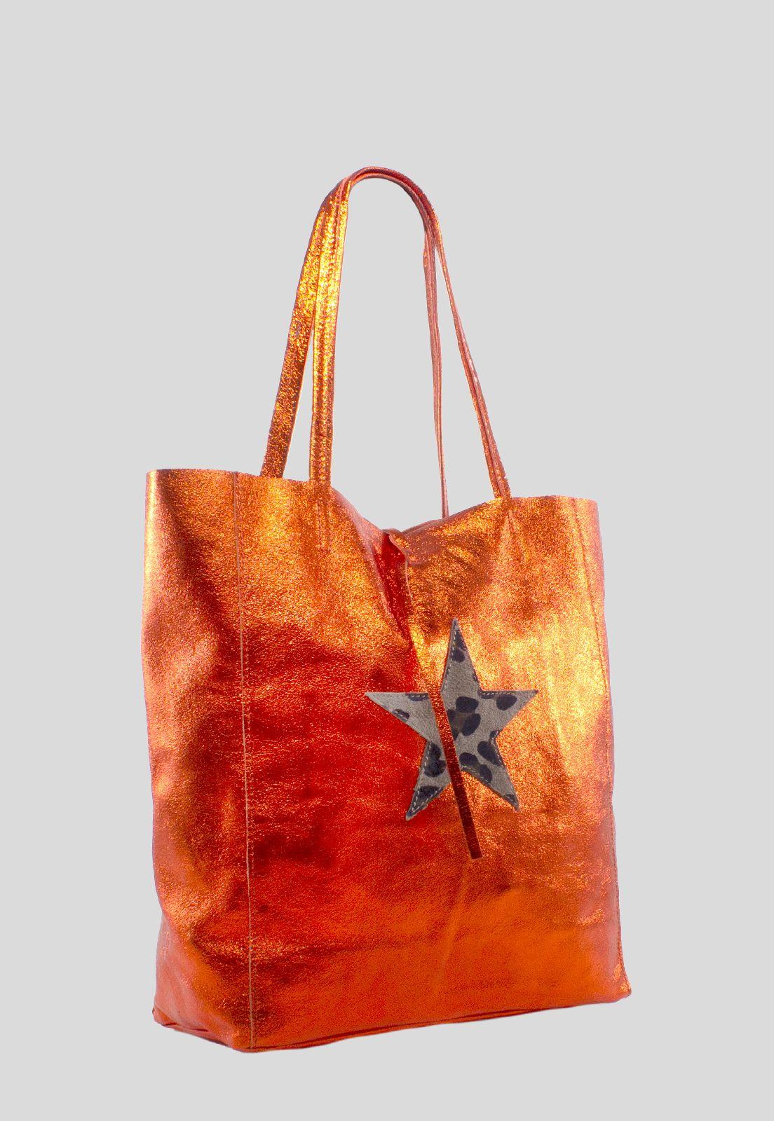 Cartera cuero brillo estrella leo Naranjo-1