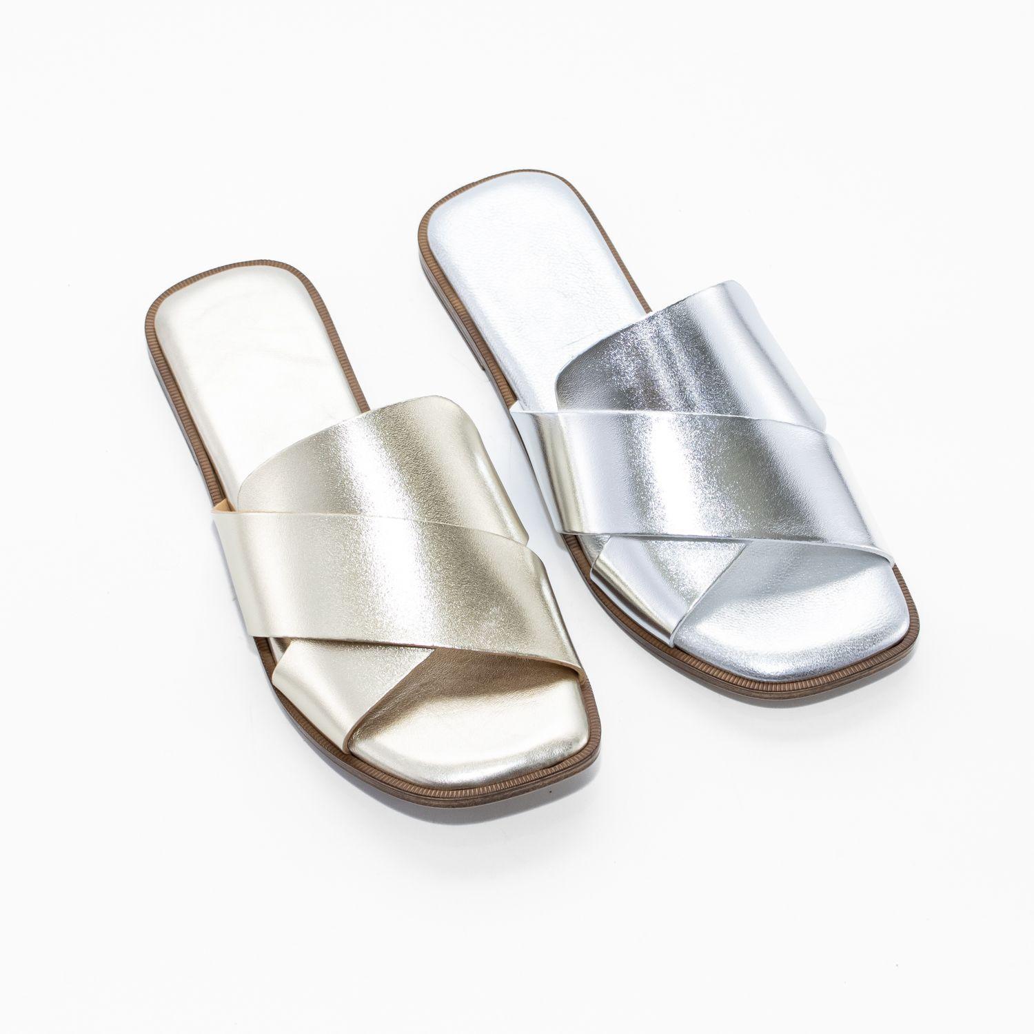 Sandalia cuero baja cruz metal Plata-5