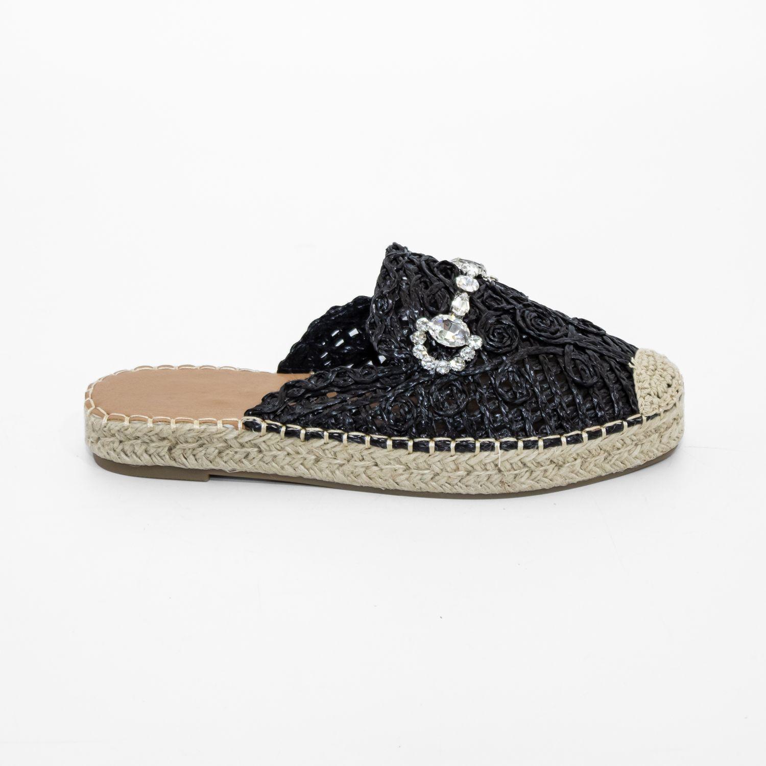 Puntilla Tejida Aplicacion Strass Negro Mailea-0