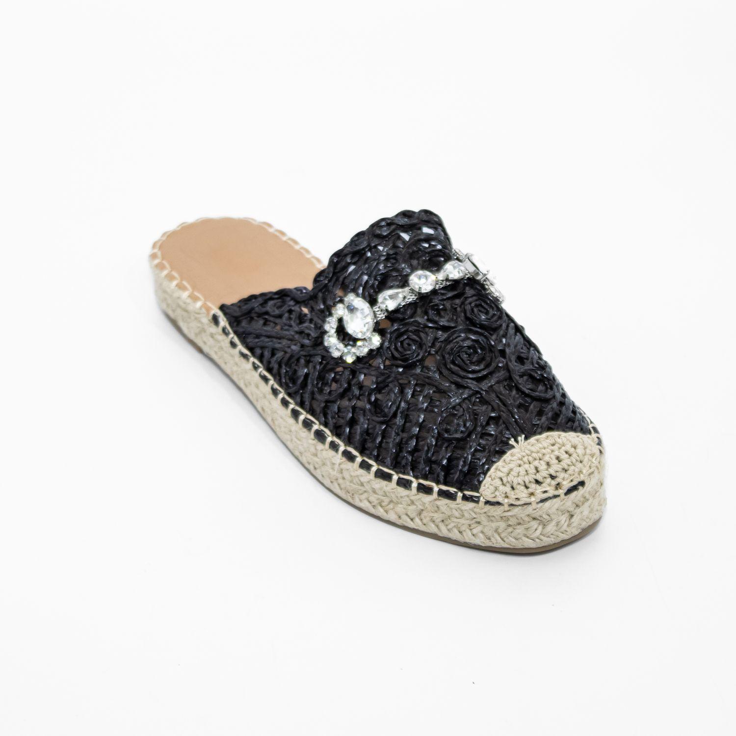 Puntilla Tejida Aplicacion Strass Negro Mailea-1