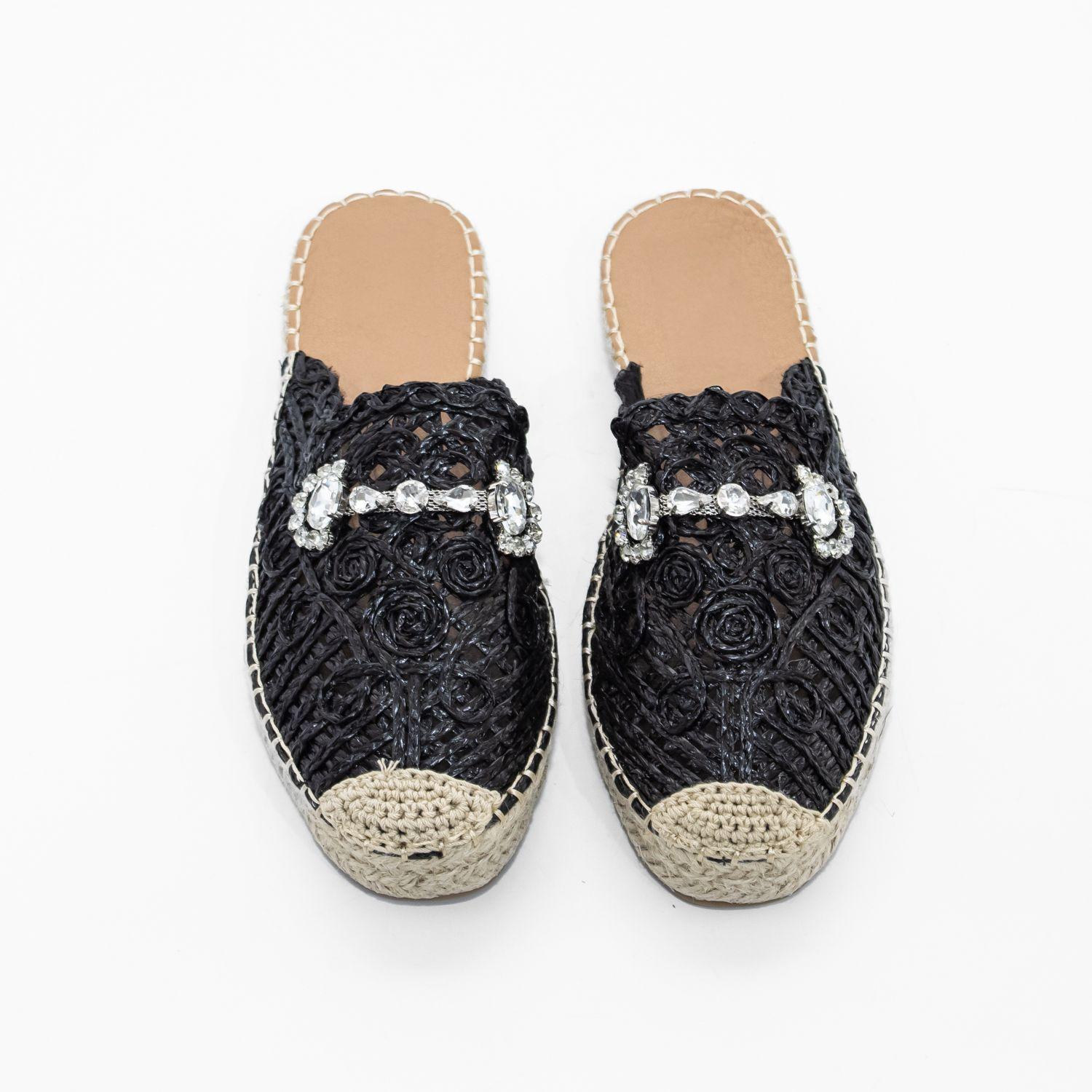 Puntilla Tejida Aplicacion Strass Negro Mailea-4
