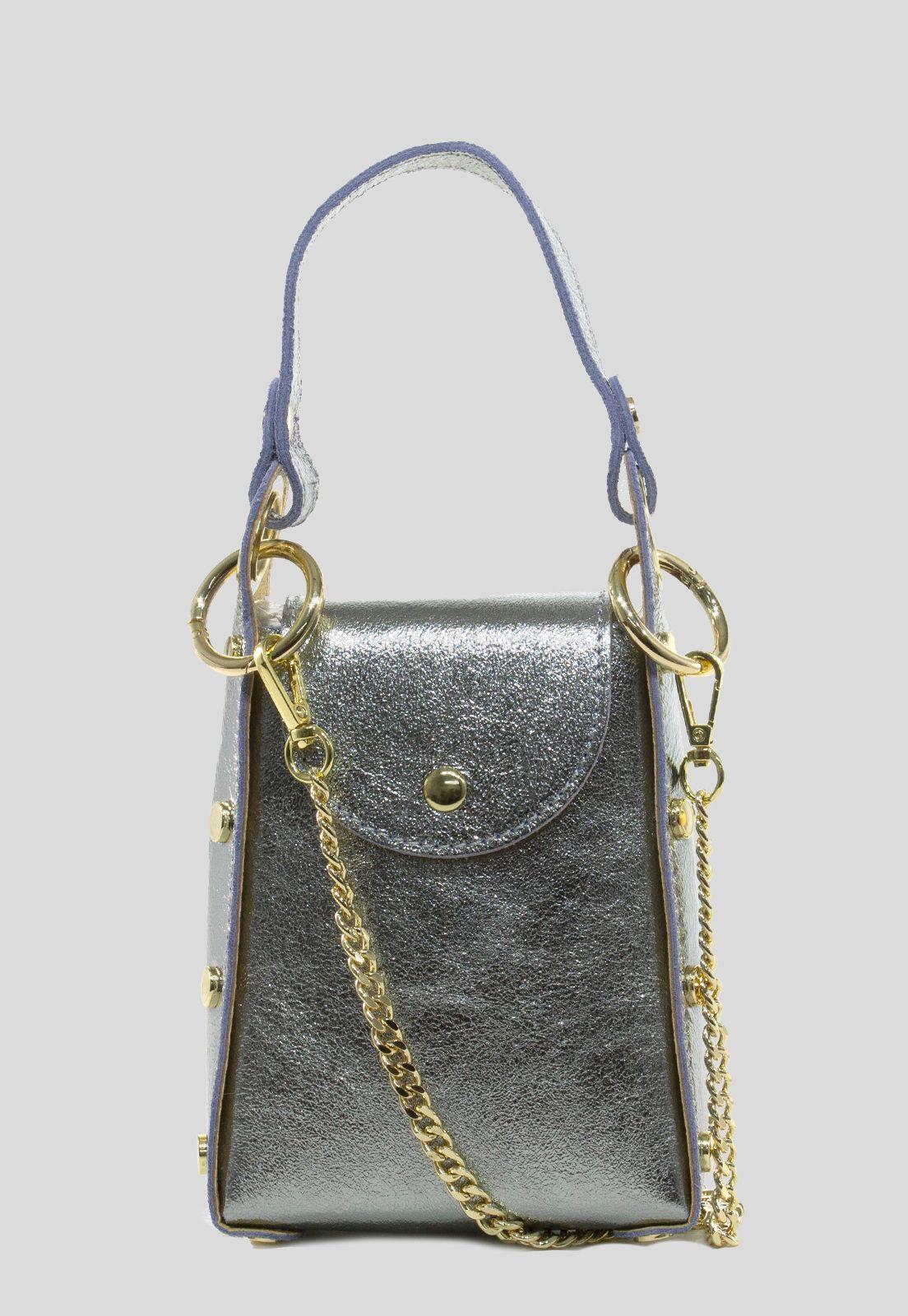 Portacelular cuero tachas planas Plata-0