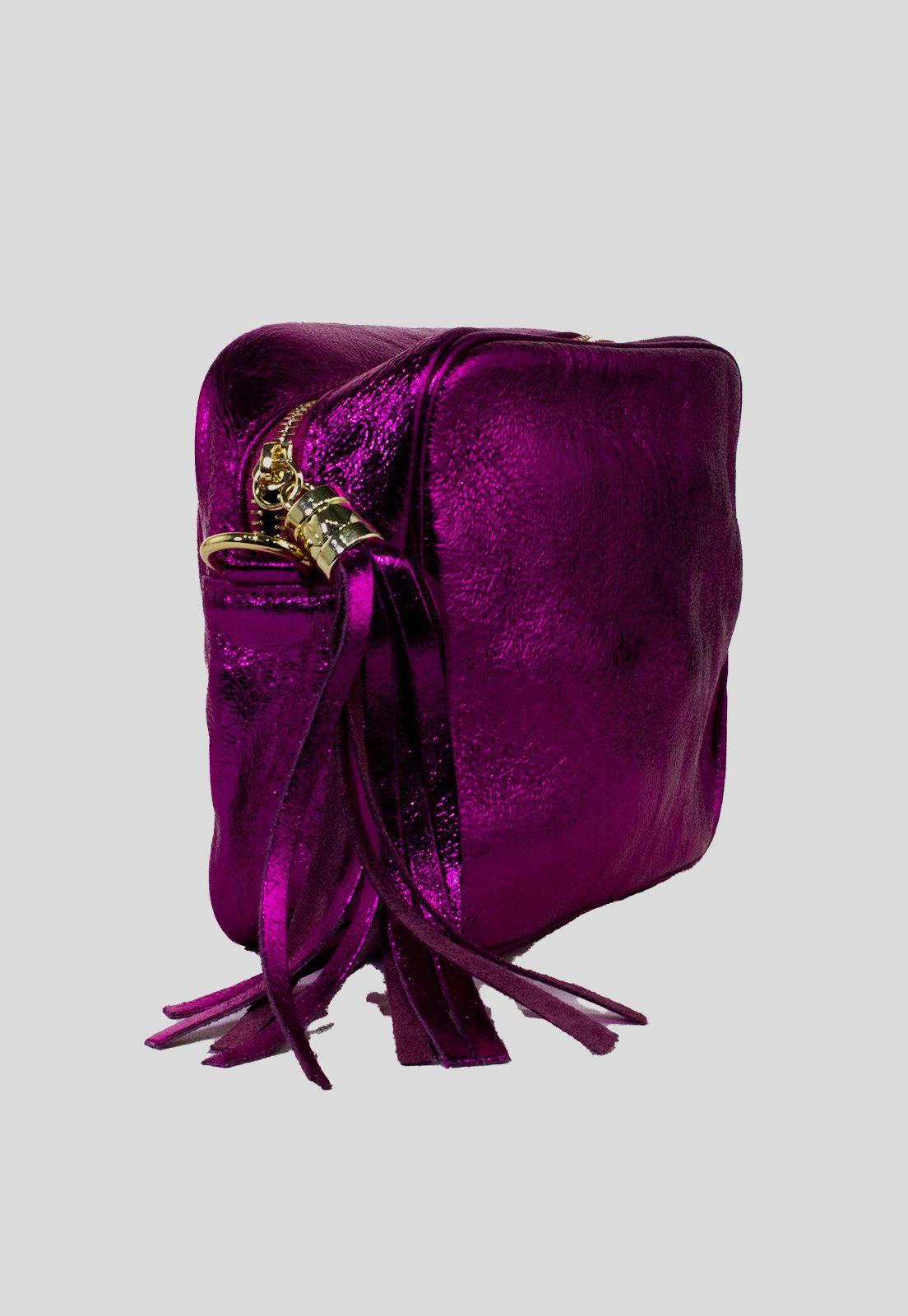 Cartera cuero rectangular brillo Fuscia-2
