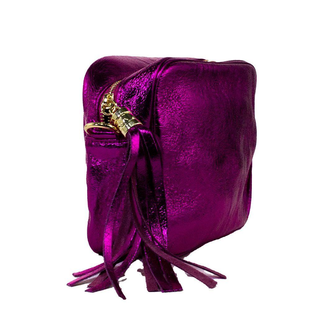 Cartera cuero rectangular brillo Fucsia-2