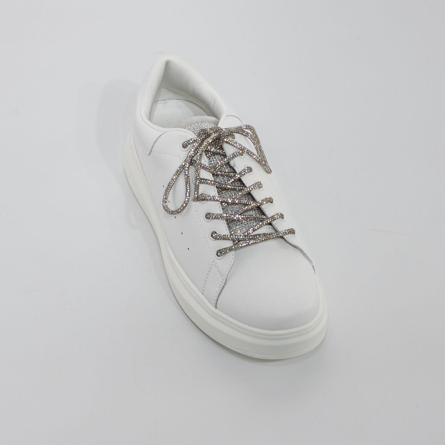 Zapatilla plana lazos strass Blanco-1