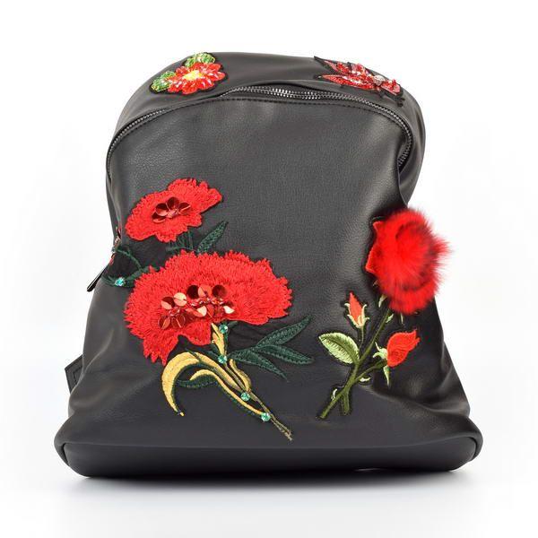 Mochila Flores Piel Negro-0