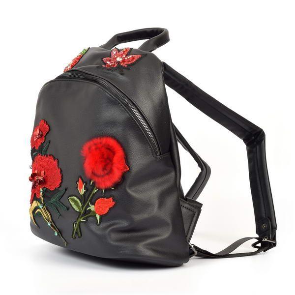 Mochila Flores Piel Negro-1