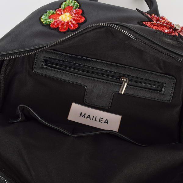 Mochila Flores Piel Negro-2