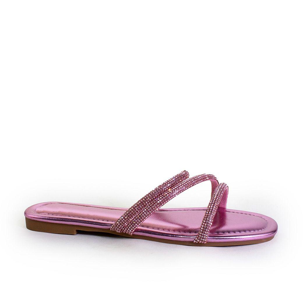 Sandalia baja 3 tiras strass Rosado-0