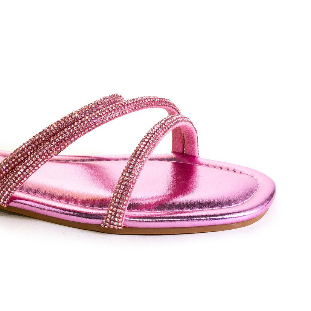 Sandalia baja 3 tiras strass Rosado-2