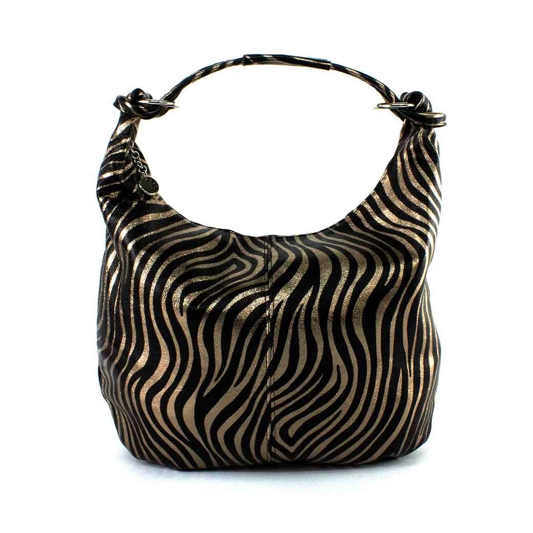 Cartera de Cuero Brillo 761 Mujer Cebra Bronce Mailea-0