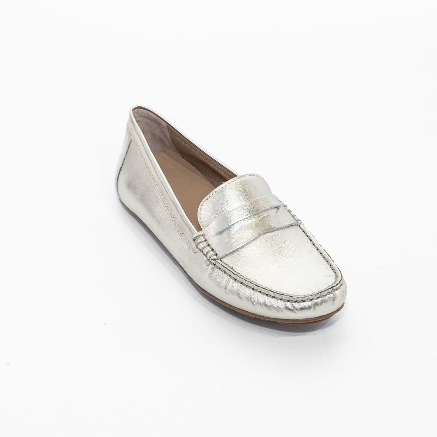 Zapato Mocasin Cuero Metal Oro Mailea-1