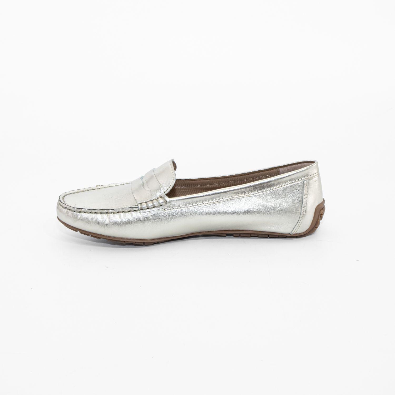 Zapato Mocasin Cuero Metal Oro Mailea-2