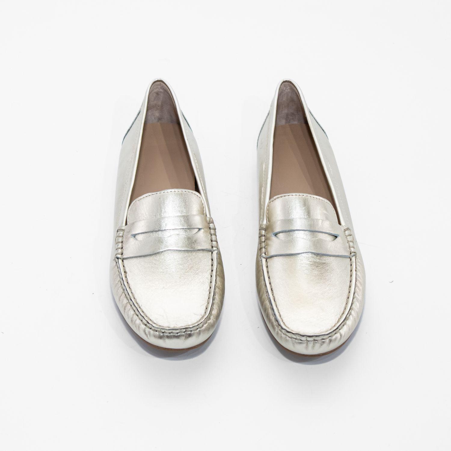 Zapato Mocasin Cuero Metal Oro Mailea-4
