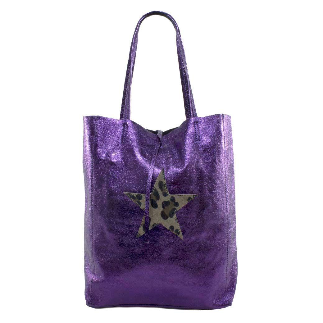 Cartera cuero brillo estrella leo Morado-0