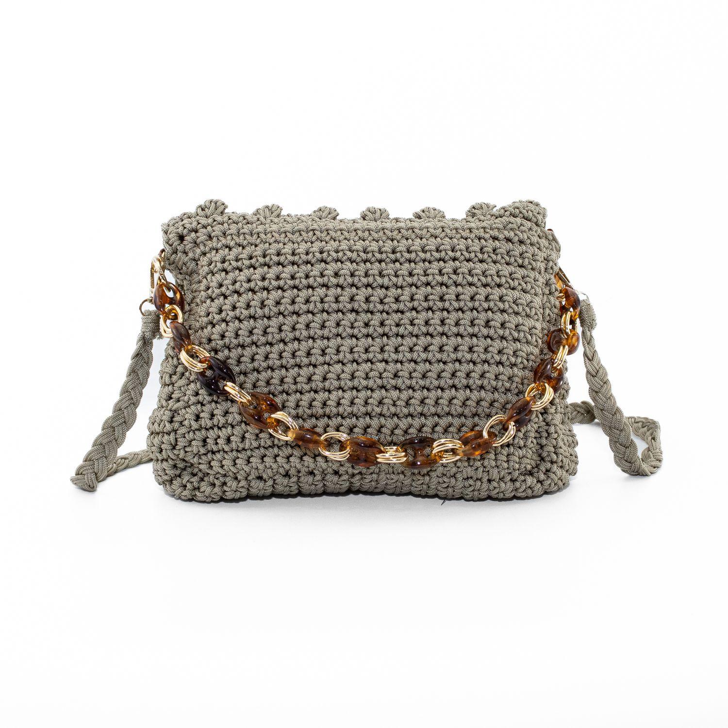 Cartera Tejida con Cadena Khaki-2