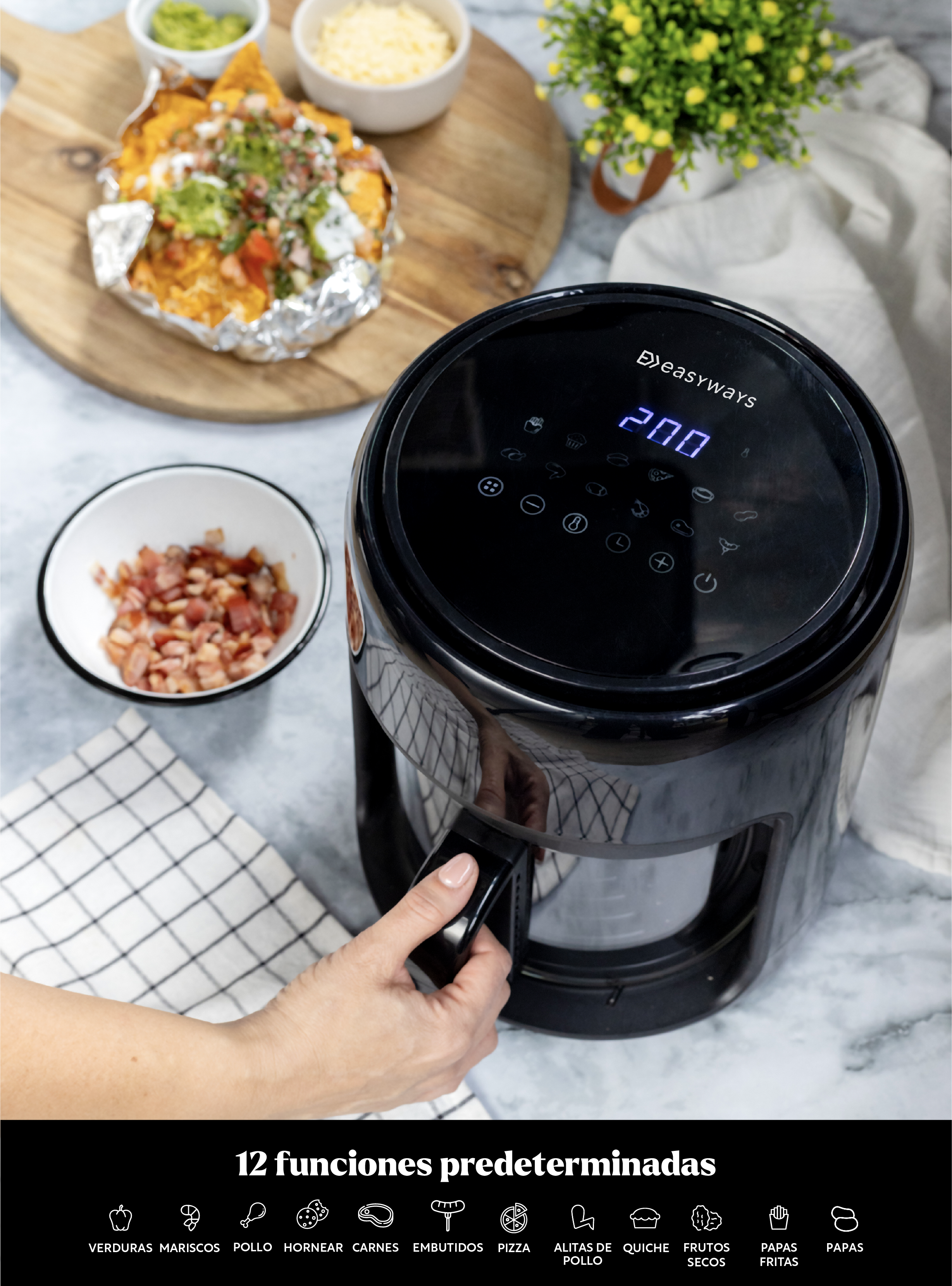 Freidora de Aire Air Fryer Crystal 4L vidrio EasyWays-2