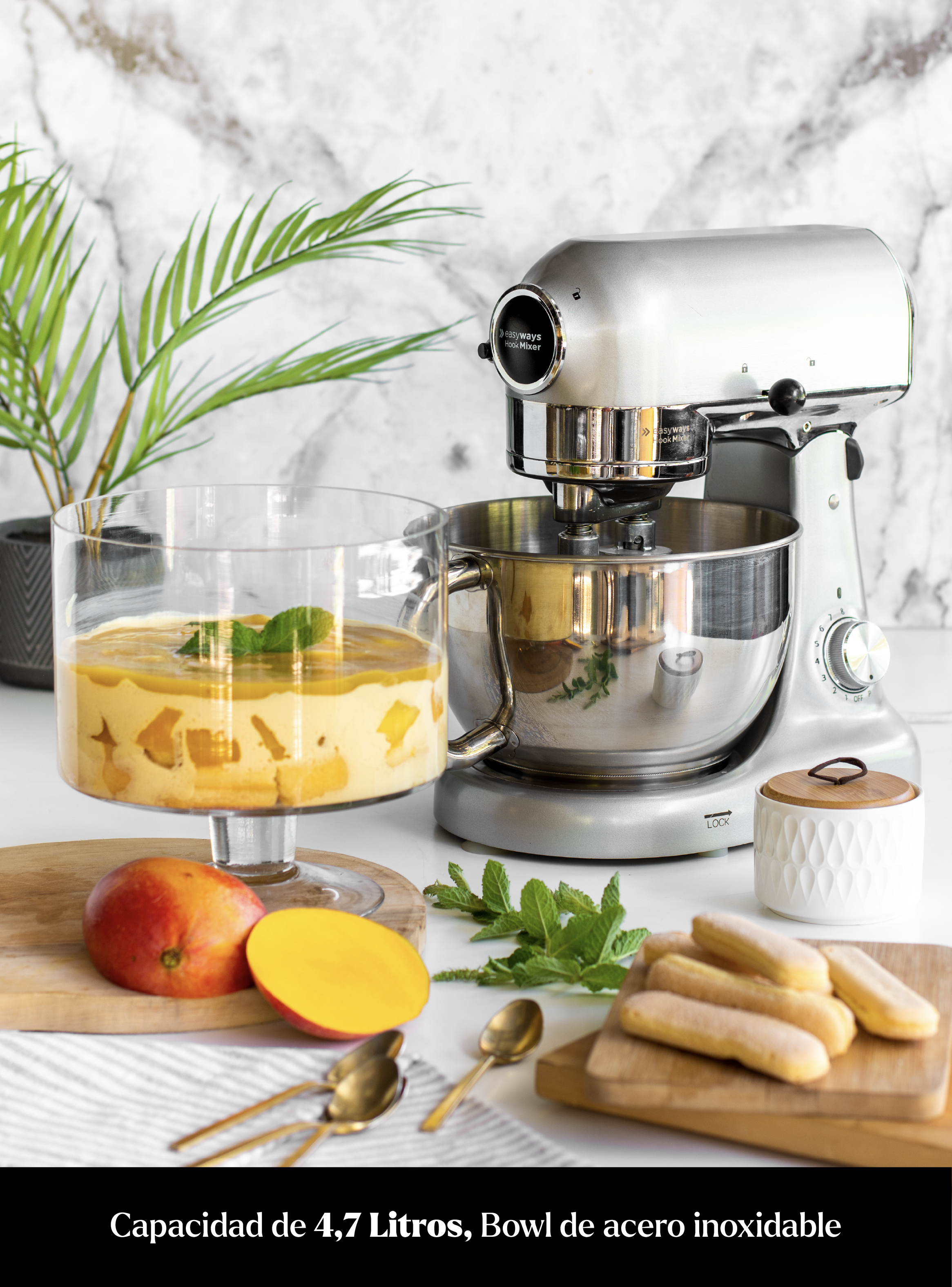 Batidora de Pedestal Hook Mixer Silver 4, 7Lt EasyWays-4