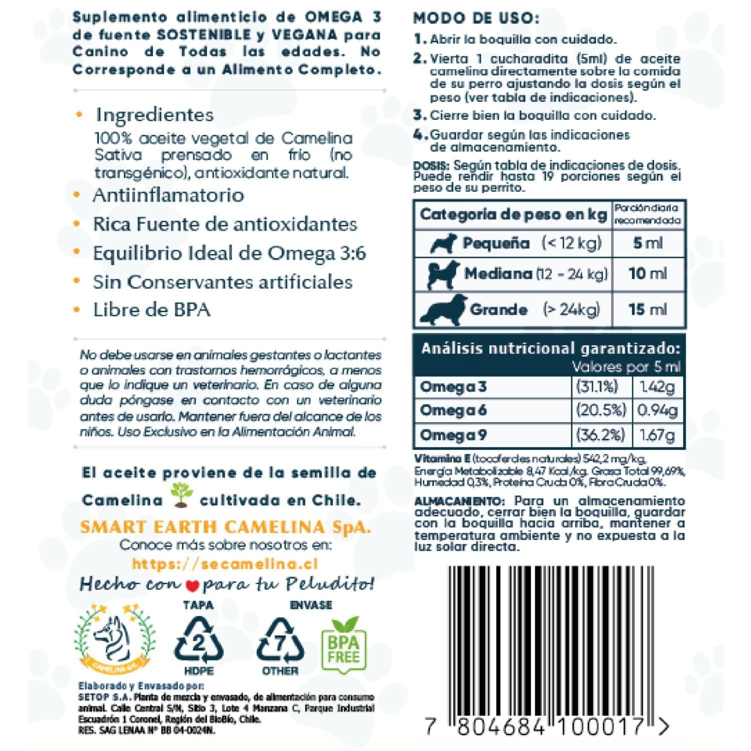 Omega 3 Smart Earth Camelina Oil para Caninos pack X2-3