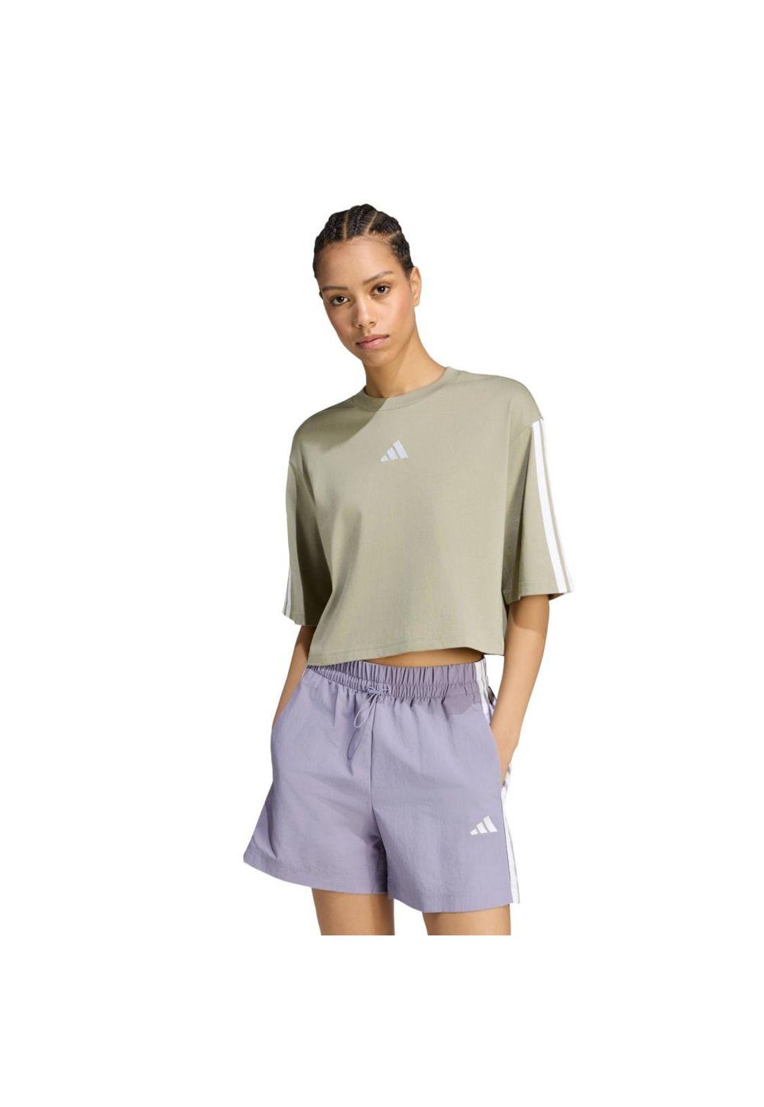 Polera adidas holgada de algodón Essentials con las 3 Tiras-0