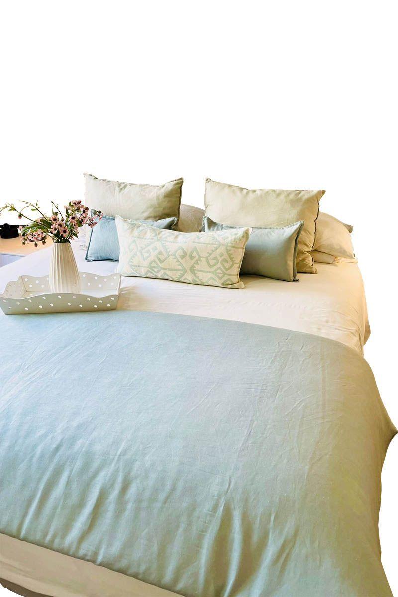 Set Piecera Lino Verde Agua 80 x 160 + 1 cojín 50 x 30 cm Antonia Paz-0